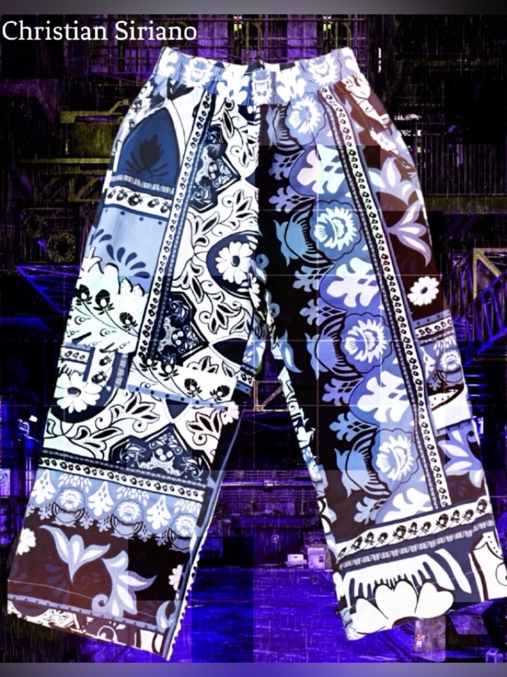 CHRISTIAN SIRIANO LINEN BLEND LIGHTWEIGHT  PRINT WIDE LEG PANTS -S 💙🦋